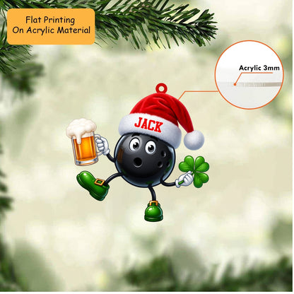 Personalized Lucky Bowler Christmas Ornament, Black Ball With Beer And Clover, Custom Ornament Christmas Gift, Keychain Bowling, Car Ornament Bowling
