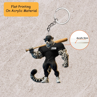 Personalized Christmas Baseball Ornament, Baseball Leopard Christmas, Custom Ornament Christmas Gift, Keychain Baseball Christmas, Car Ornament Baseball Christmas