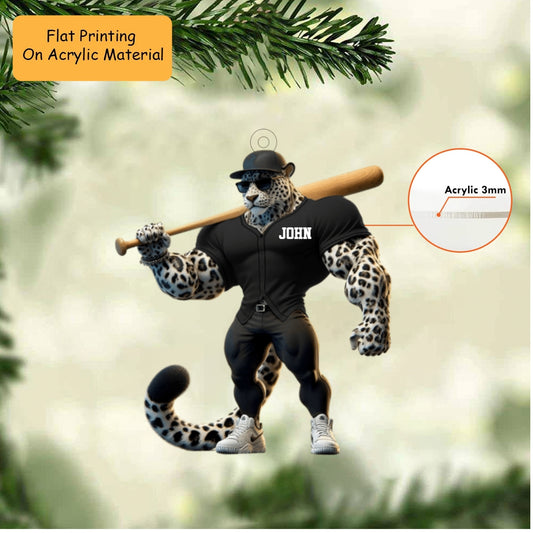 Personalized Christmas Baseball Ornament, Baseball Leopard Christmas, Custom Ornament Christmas Gift, Keychain Baseball Christmas, Car Ornament Baseball Christmas