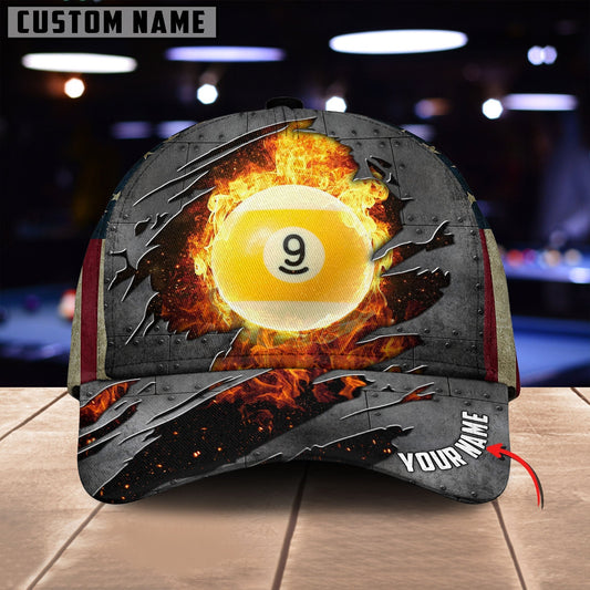 Customized Billiard Cap, Billiard Pool 9 Ball Personalized Name 3D Hats, Best Billiard Pool Hat For Billiard Players