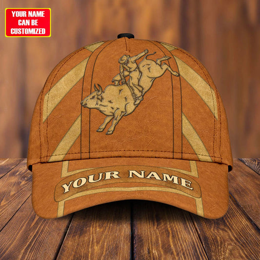Customized Rodeo Baseball Caps Hat, Bull Riding Orange Pattern Baseball Caps, Best Hat Gift For Rodeo, Bull Riding