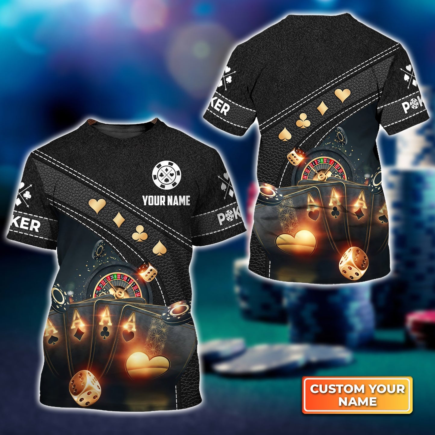 Customized Poker Shirt, Poker Quad Aces Black Leather Shirts, Perfect Outfit For Poker Players
