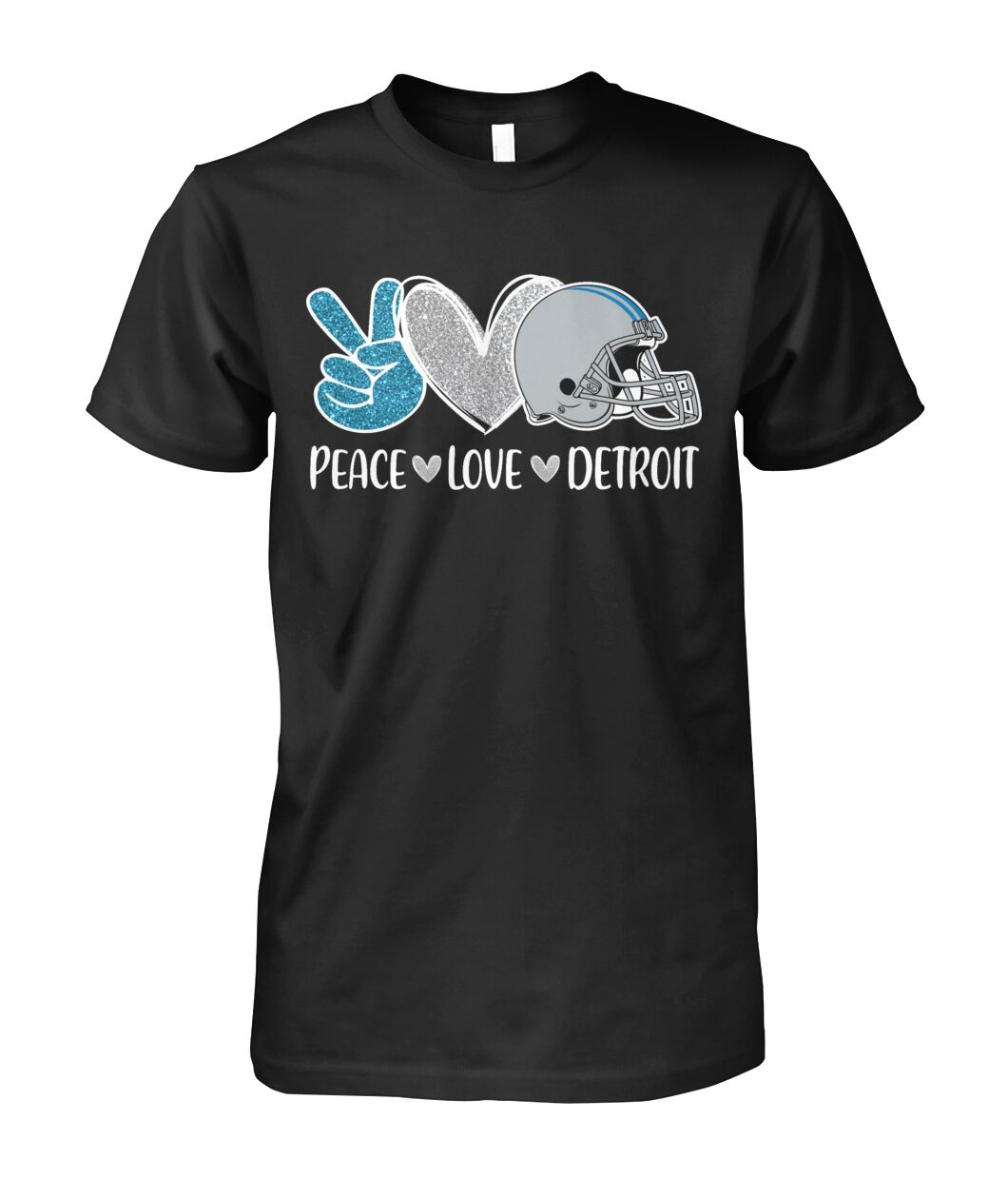 Detroit American Football Peace Silver Blue T-Shirt, Perfect Outfit For Men Women Family Love Detroit Football Sport Lovers