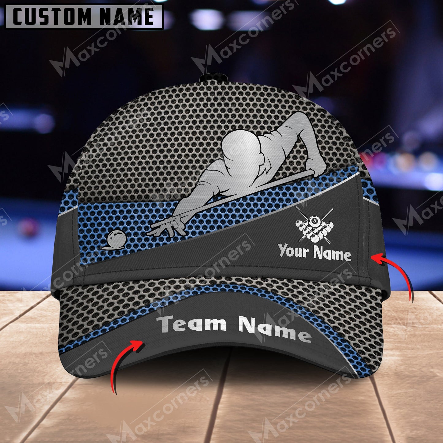 Customized Billiard Cap, Personalized Name Billiard Pool Metal Pattern 3D Classic Hats, Best Billiard Pool Hat For Billiard Players