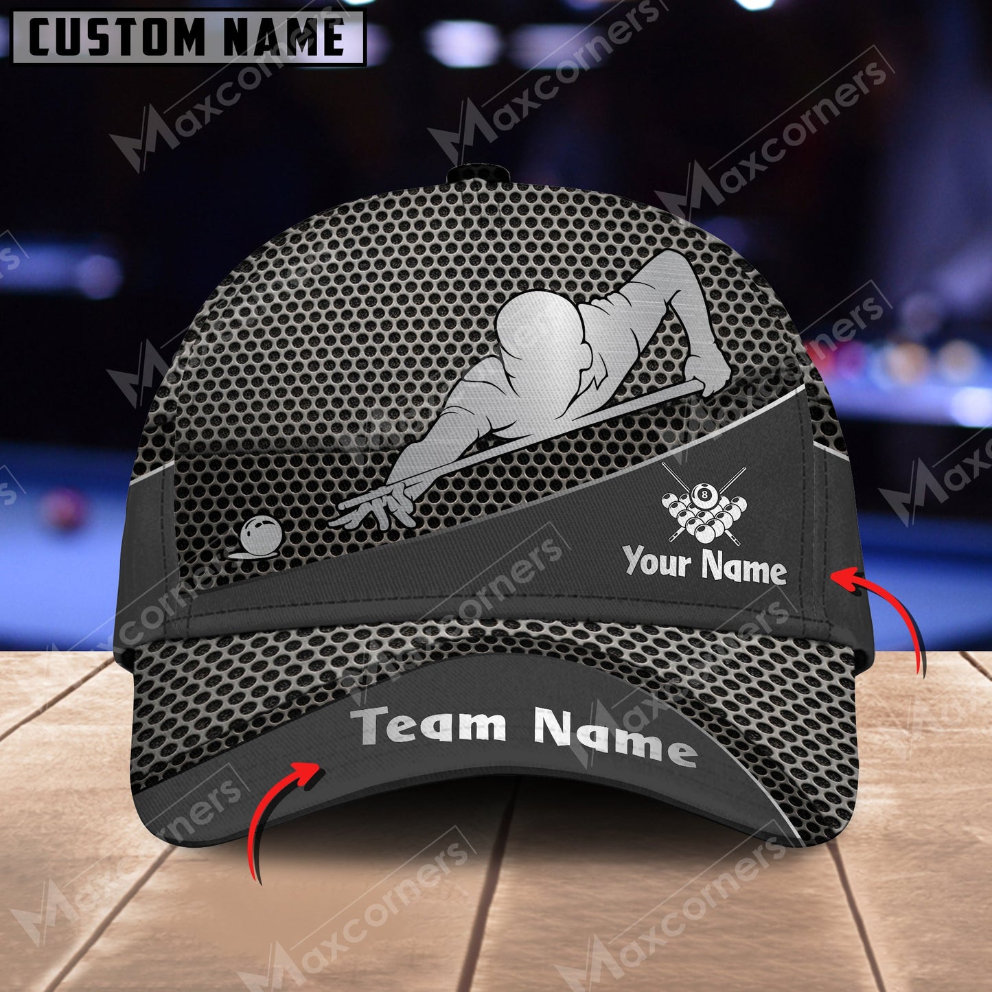 Customized Billiard Cap, Personalized Name Billiard Pool Metal Pattern 3D Classic Hats, Best Billiard Pool Hat For Billiard Players
