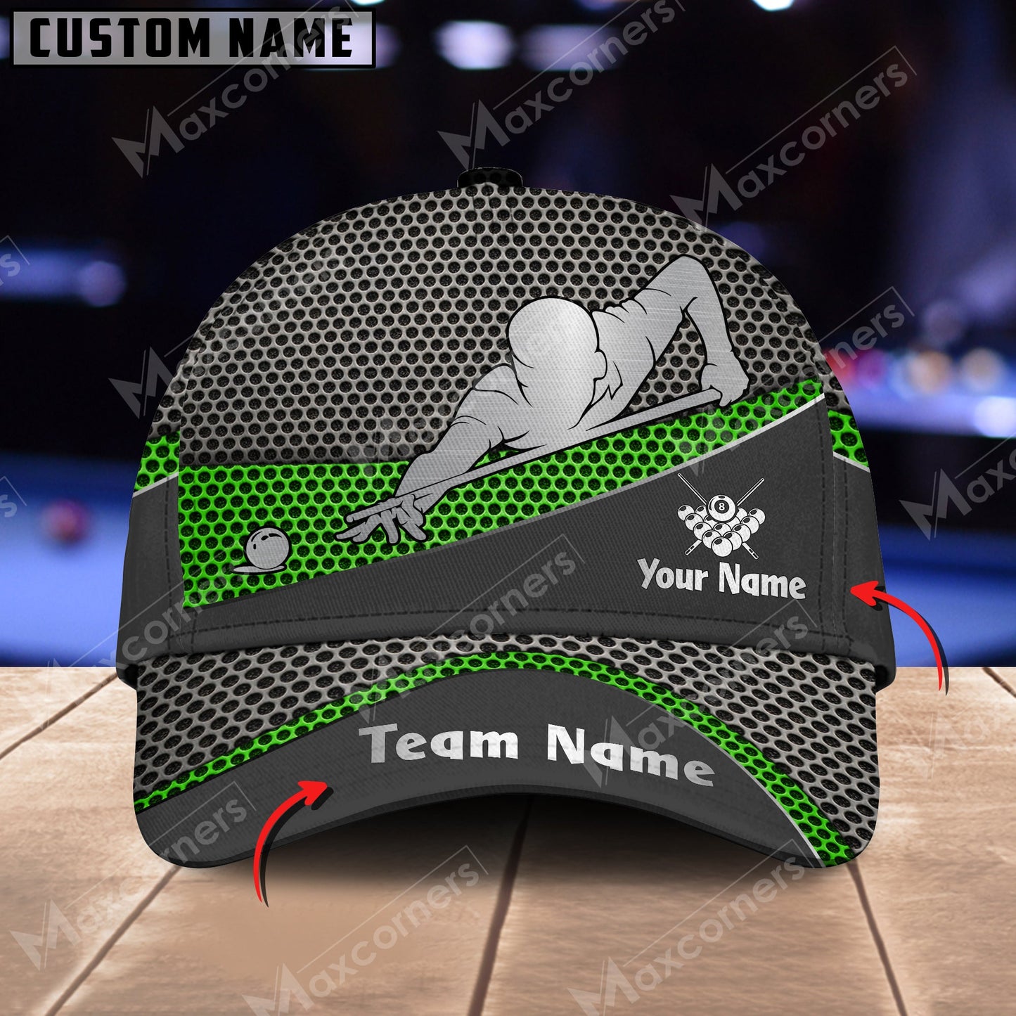 Customized Billiard Cap, Personalized Name Billiard Pool Metal Pattern 3D Classic Hats, Best Billiard Pool Hat For Billiard Players