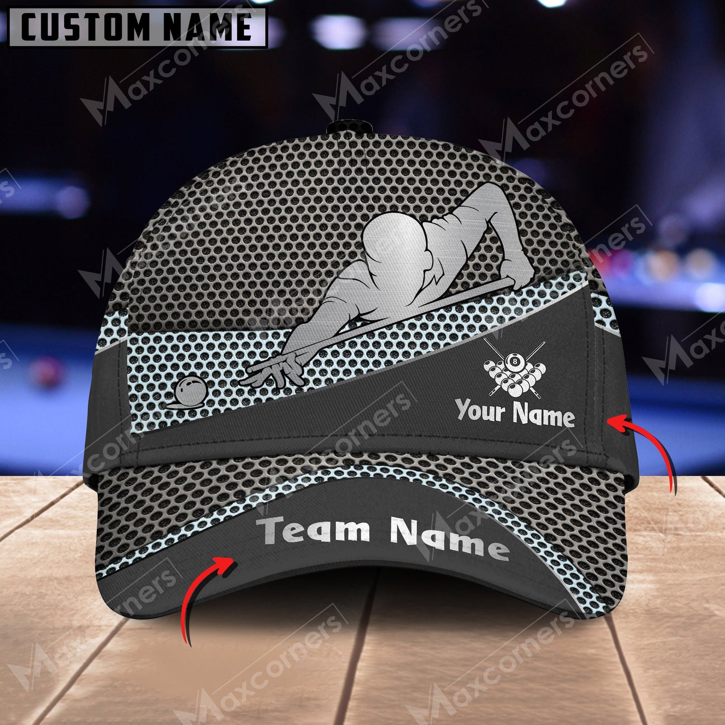 Customized Billiard Cap, Personalized Name Billiard Pool Metal Pattern 3D Classic Hats, Best Billiard Pool Hat For Billiard Players