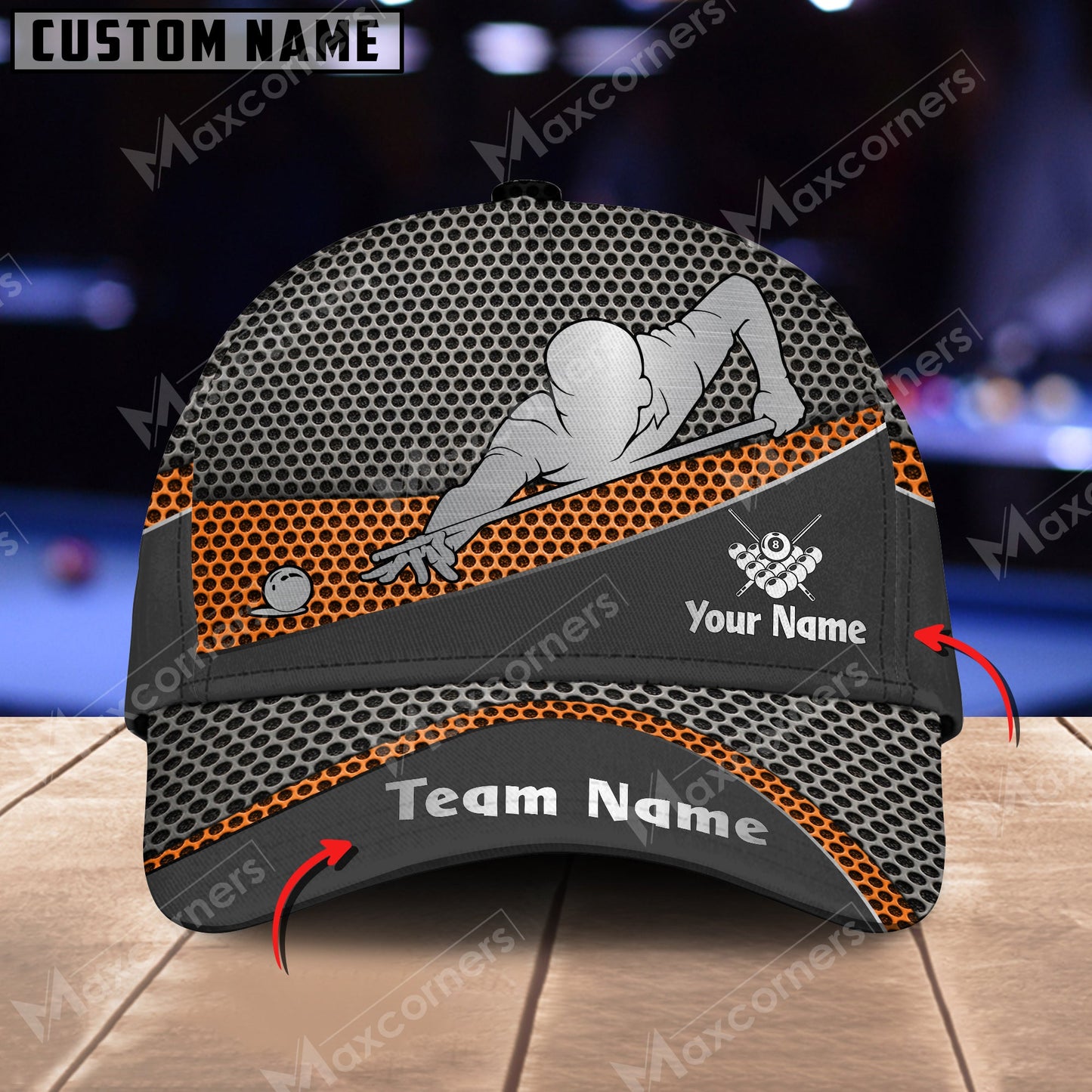 Customized Billiard Cap, Personalized Name Billiard Pool Metal Pattern 3D Classic Hats, Best Billiard Pool Hat For Billiard Players