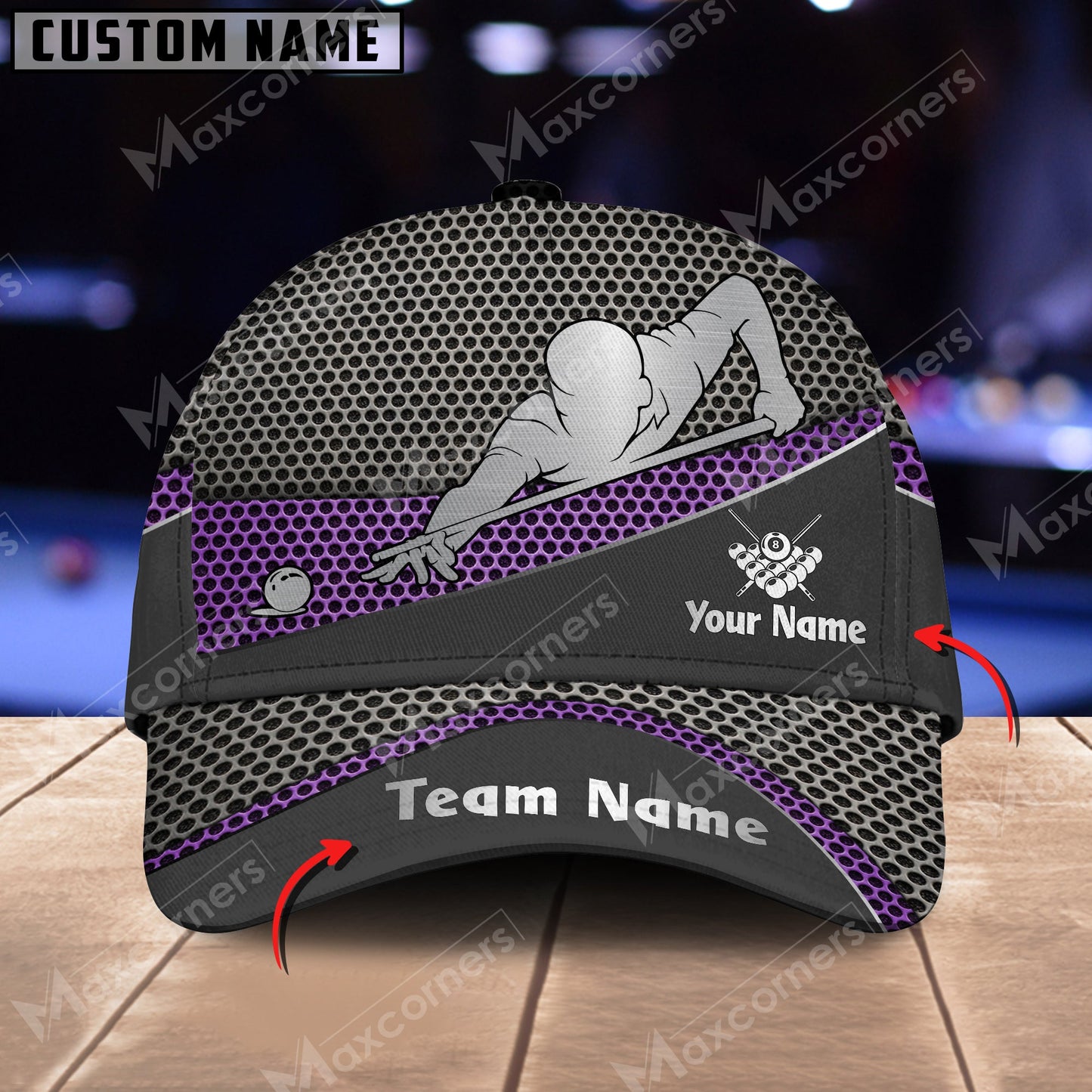 Customized Billiard Cap, Personalized Name Billiard Pool Metal Pattern 3D Classic Hats, Best Billiard Pool Hat For Billiard Players