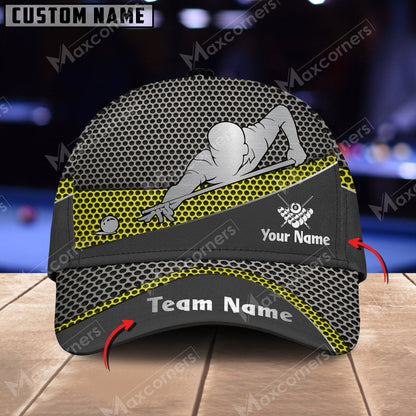 Customized Billiard Cap, Personalized Name Billiard Pool Metal Pattern 3D Classic Hats, Best Billiard Pool Hat For Billiard Players