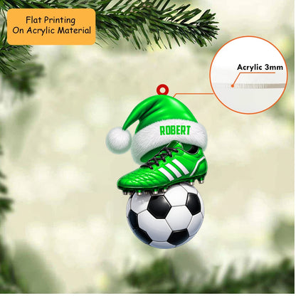 Personalized Soccer Christmas Ornament, Cleat On Ball With Custom Santa Hat, Custom Ornament Christmas Gift, Keychain Soccer, Car Ornament Soccer