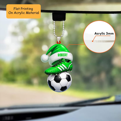 Personalized Soccer Christmas Ornament, Cleat On Ball With Custom Santa Hat, Custom Ornament Christmas Gift, Keychain Soccer, Car Ornament Soccer