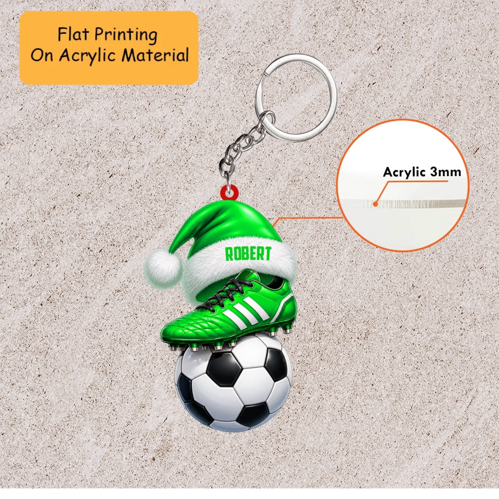 Personalized Soccer Christmas Ornament, Cleat On Ball With Custom Santa Hat, Custom Ornament Christmas Gift, Keychain Soccer, Car Ornament Soccer