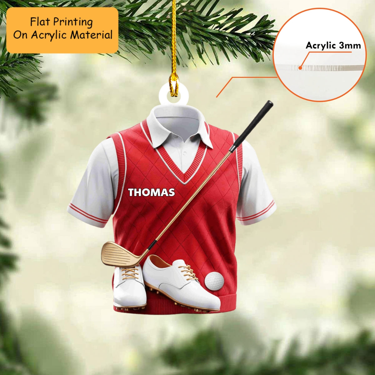 Personalized Men's Golf Gear Flat Acrylic Ornament, Meaningful Ornament Gifts For Golf Lovers, Father, Grandfather, Friends