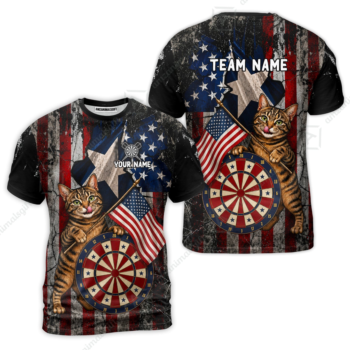 Custom Dart Jersey Team Shirt For Players, American Flag and Alley Cats, Personalize Name and Team Name