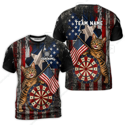 Custom Dart Jersey Team Shirt For Players, American Flag and Alley Cats, Personalize Name and Team Name