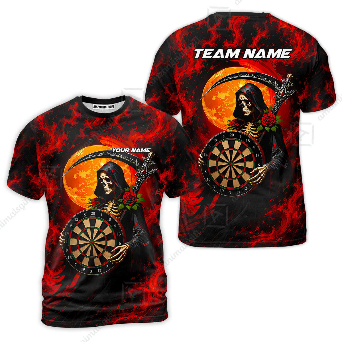 Customized Grim Reaper Holding Dartboard In Moonlight Halloween Darts Jersey, Personalized Name And Team Name For Players