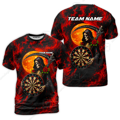 Customized Grim Reaper Holding Dartboard In Moonlight Halloween Darts Jersey, Personalized Name And Team Name For Players