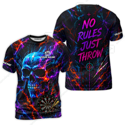 Customized Neon Skull - No Rules Just Throw Darts Jersey, Personalized Name And Team Name For Players
