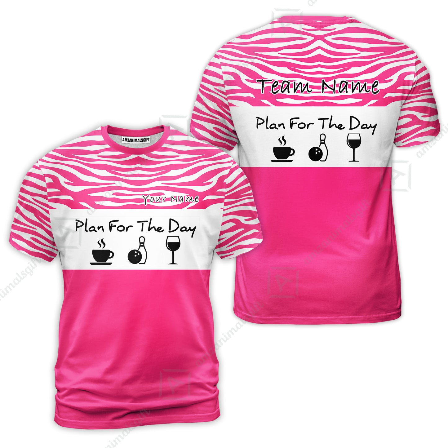 Custom Bowling Jersey Polo Shirt, Plan For The Day Zebra Pattern, Custom Bowling Jersey Team Shirt For Players With Name & Team Name