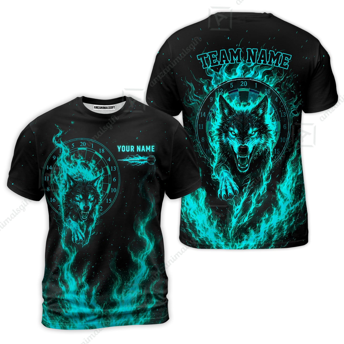 Customized Fire Wolf Dartboard Multicolor Darts Jersey, Personalized Name And Team Name For Players
