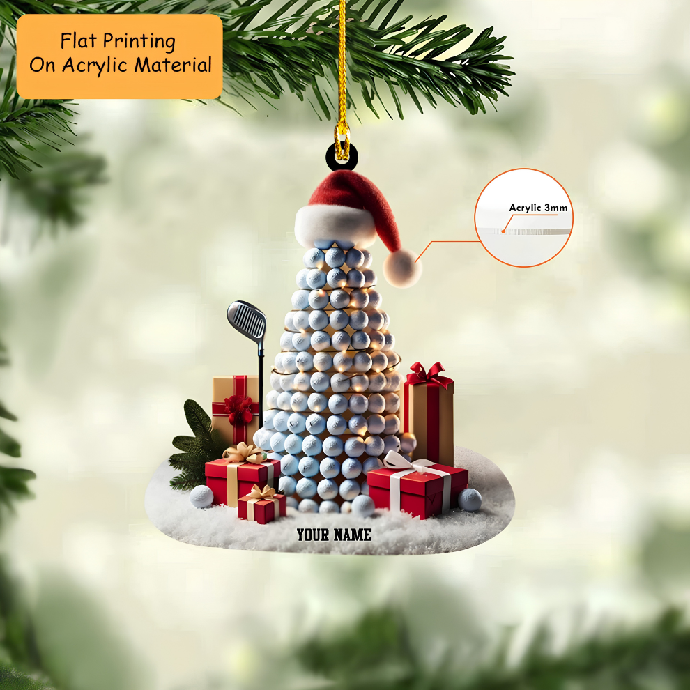 Personalized Golf Acrylic Ornament, Golf Christmas Keychain, Car Ornament, Christmas Ornament Gifts