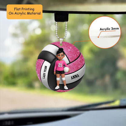 Personalized Girl Volleyball Christmas Ornament, Female Player On Glitter Volleyball Background, Custom Ornament Christmas Gift, Keychain Volleyball, Car Ornament Volleyball
