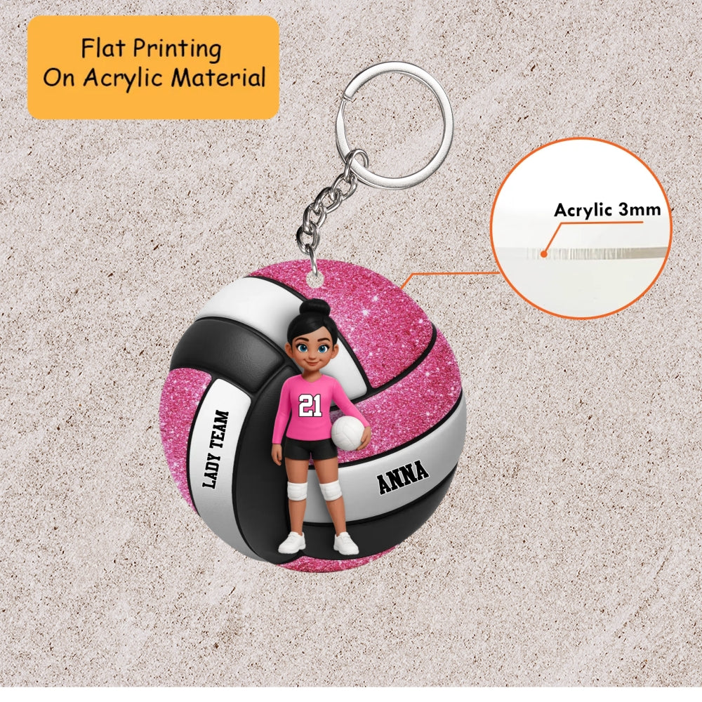 Personalized Girl Volleyball Christmas Ornament, Female Player On Glitter Volleyball Background, Custom Ornament Christmas Gift, Keychain Volleyball, Car Ornament Volleyball