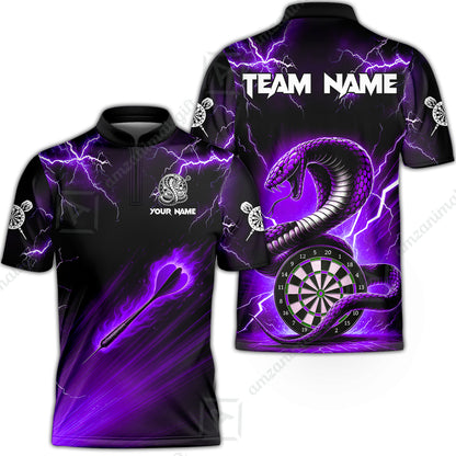 Customized Darts Stand Collar Quarter-Zip Shirt, Darts Thunder Lightning Cobra Snake Multicolor Jersey For Darts Player