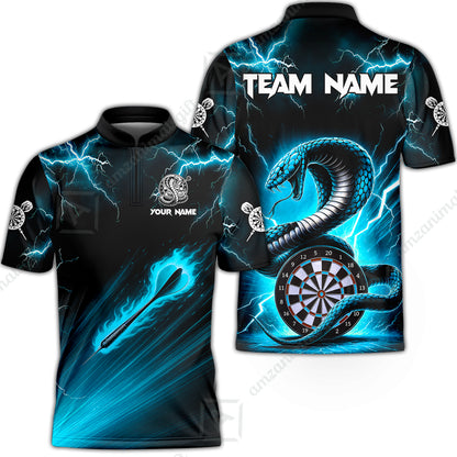 Customized Darts Stand Collar Quarter-Zip Shirt, Darts Thunder Lightning Cobra Snake Multicolor Jersey For Darts Player