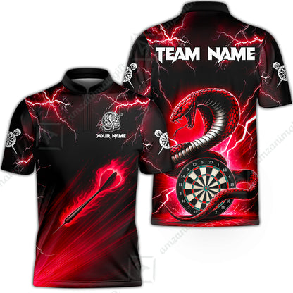 Customized Darts Stand Collar Quarter-Zip Shirt, Darts Thunder Lightning Cobra Snake Multicolor Jersey For Darts Player