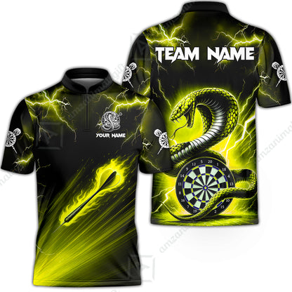 Customized Darts Stand Collar Quarter-Zip Shirt, Darts Thunder Lightning Cobra Snake Multicolor Jersey For Darts Player