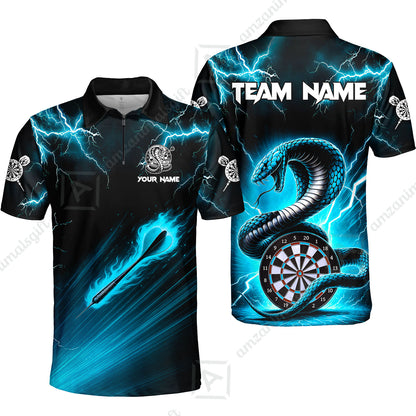 Customized Darts Quarter-Zip Polo Shirt, Darts Thunder Lightning Cobra Snake Dart Multicolor Jersey For Darts Player