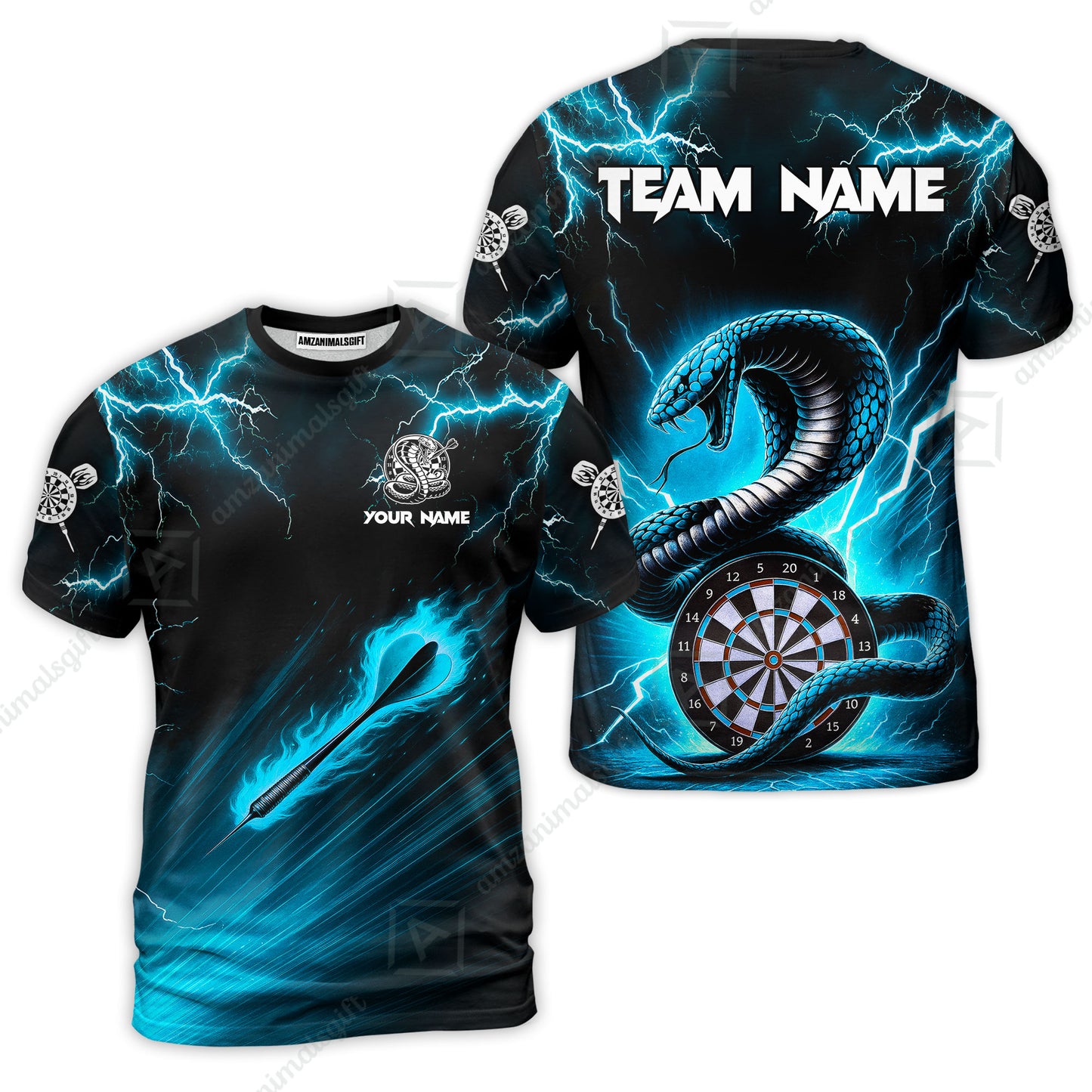 Customized Darts T-Shirt, Darts Thunder Lightning Custom Cobra Snake Men Dart Multicolor Jersey For Darts Player