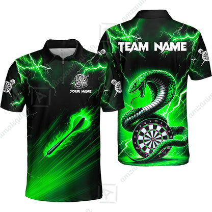 Customized Darts Quarter-Zip Polo Shirt, Darts Thunder Lightning Cobra Snake Dart Multicolor Jersey For Darts Player