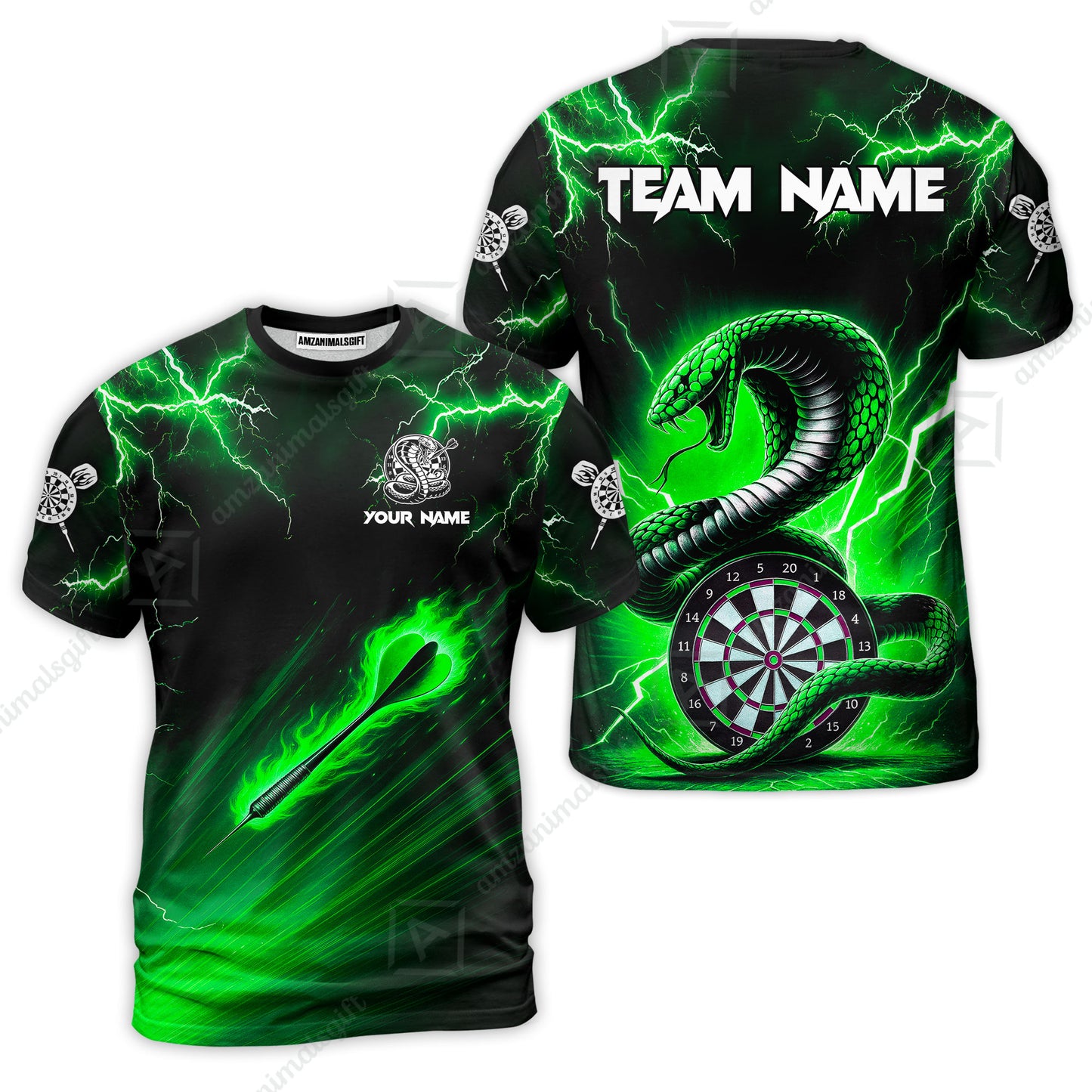 Customized Darts T-Shirt, Darts Thunder Lightning Custom Cobra Snake Men Dart Multicolor Jersey For Darts Player