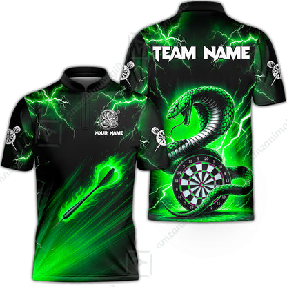 Customized Darts Stand Collar Quarter-Zip Shirt, Darts Thunder Lightning Cobra Snake Multicolor Jersey For Darts Player