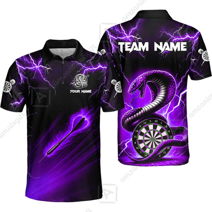 Customized Darts Quarter-Zip Polo Shirt, Darts Thunder Lightning Cobra Snake Dart Multicolor Jersey For Darts Player