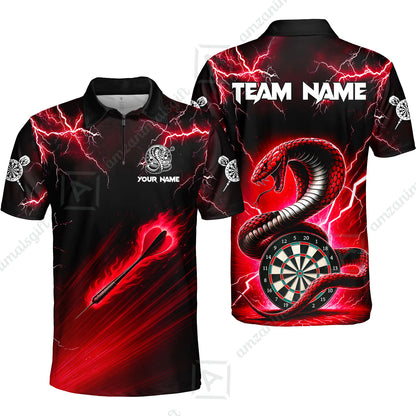 Customized Darts Quarter-Zip Polo Shirt, Darts Thunder Lightning Cobra Snake Dart Multicolor Jersey For Darts Player