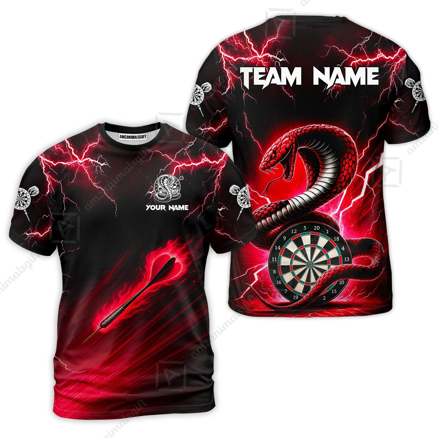 Customized Darts T-Shirt, Darts Thunder Lightning Custom Cobra Snake Men Dart Multicolor Jersey For Darts Player