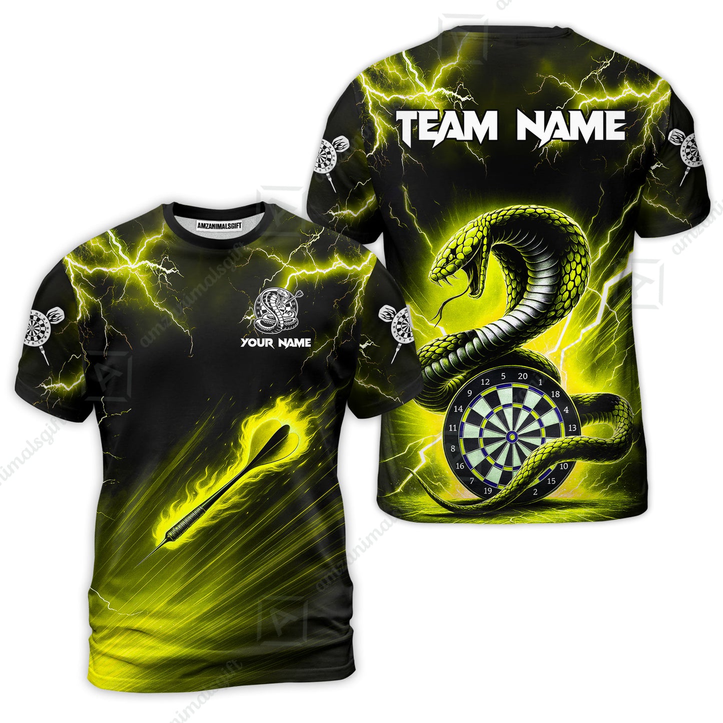 Customized Darts T-Shirt, Darts Thunder Lightning Custom Cobra Snake Men Dart Multicolor Jersey For Darts Player