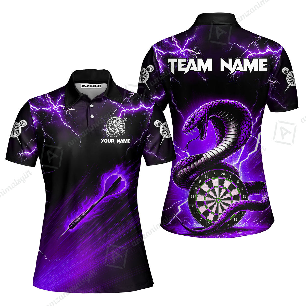 Customized Darts Women Polo Shirt, Darts Thunder Lightning Cobra Snake Multicolor Women Polo Jersey For Darts Player