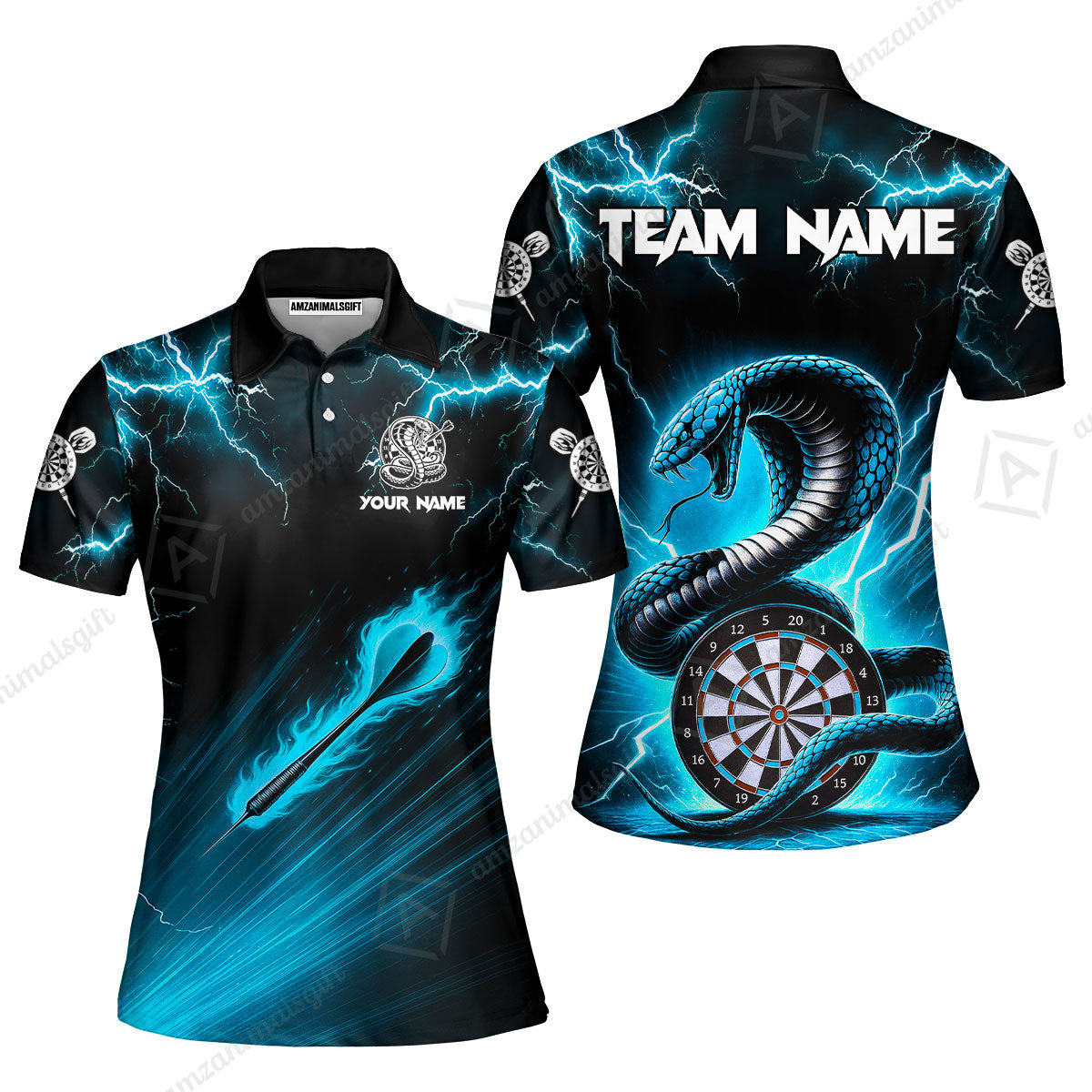 Customized Darts Women Polo Shirt, Darts Thunder Lightning Cobra Snake Multicolor Women Polo Jersey For Darts Player