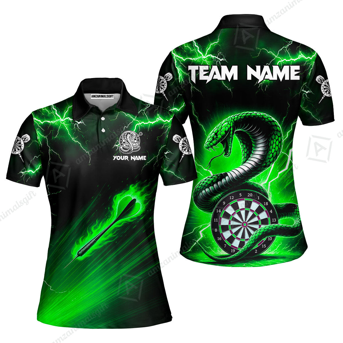 Customized Darts Women Polo Shirt, Darts Thunder Lightning Cobra Snake Multicolor Women Polo Jersey For Darts Player