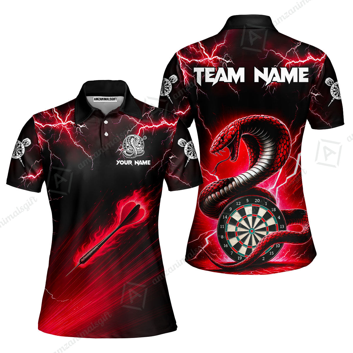 Customized Darts Women Polo Shirt, Darts Thunder Lightning Cobra Snake Multicolor Women Polo Jersey For Darts Player