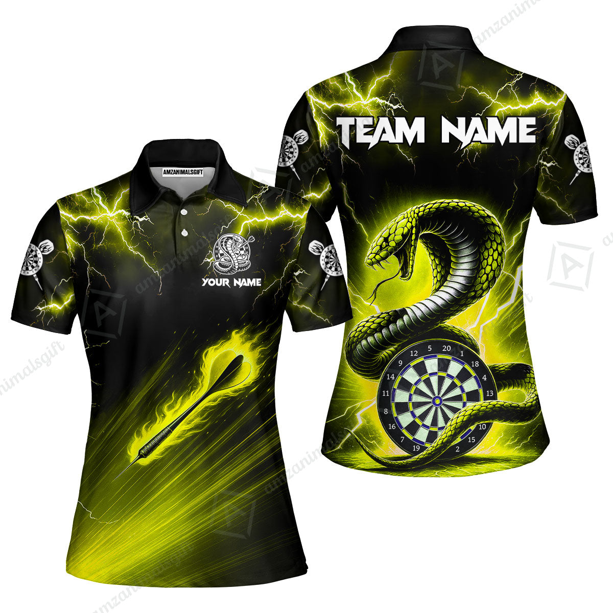Customized Darts Women Polo Shirt, Darts Thunder Lightning Cobra Snake Multicolor Women Polo Jersey For Darts Player