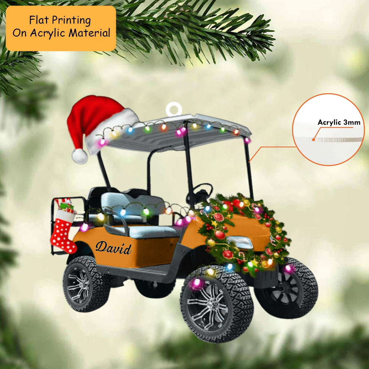 Personalized Golf  Cart Acrylic Ornament, Golf Keychain, Car Ornament, Christmas Ornament Gifts