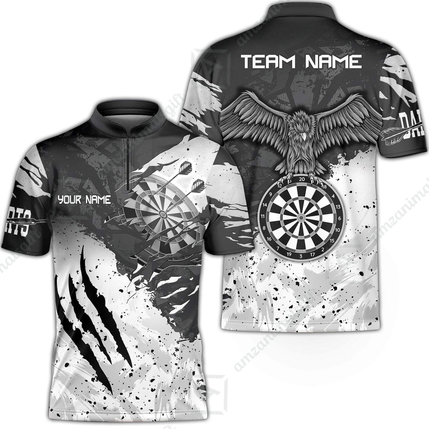 Customized Darts Stand Collar Quarter-Zip Shirt, Darts Eagle Dartboard Multicolor Custom Dart Jersey For Darts Player