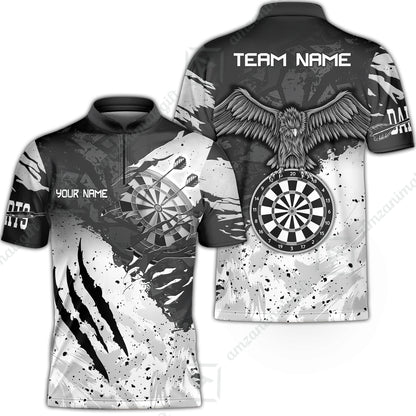 Customized Darts Stand Collar Quarter-Zip Shirt, Darts Eagle Dartboard Multicolor Custom Dart Jersey For Darts Player