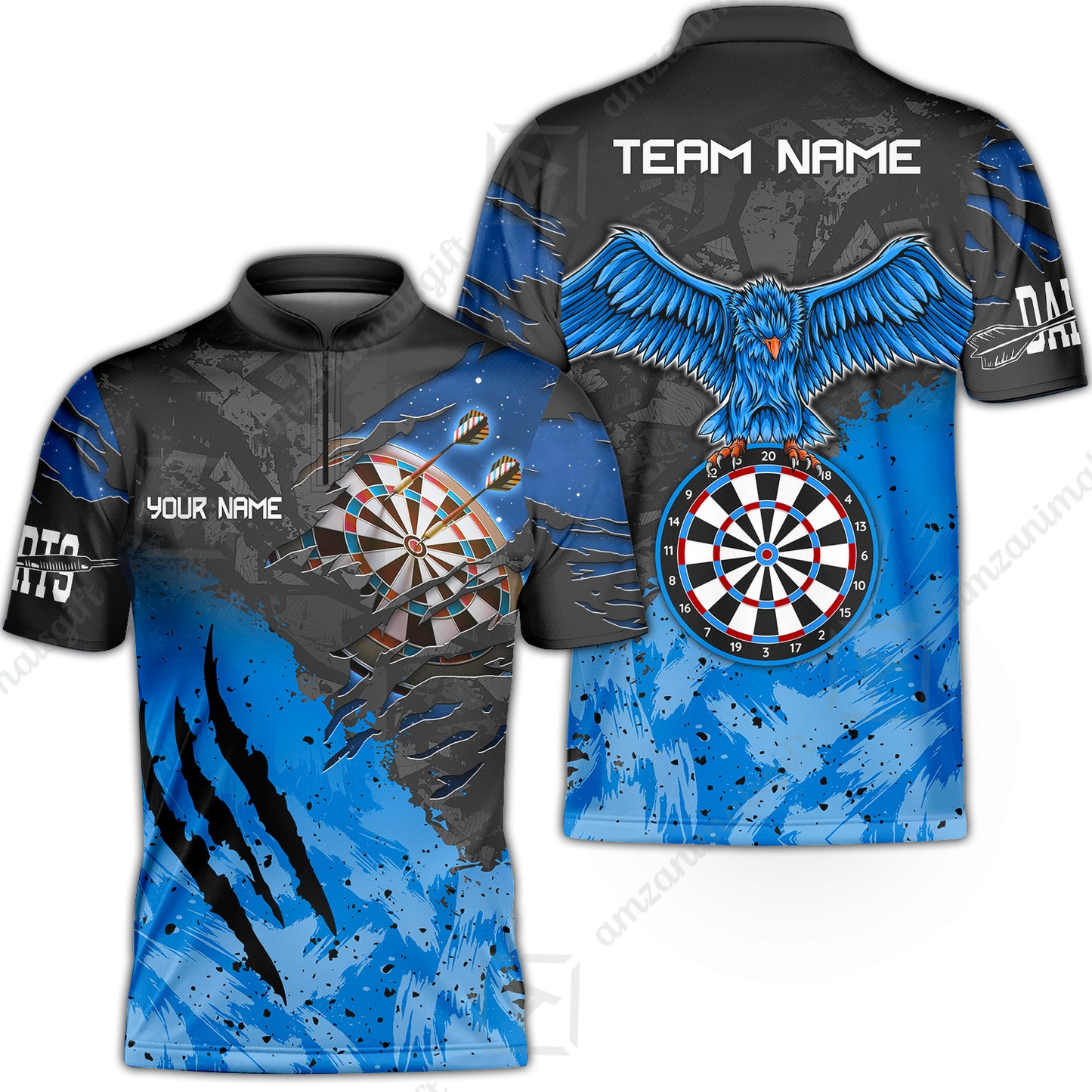 Customized Darts Stand Collar Quarter-Zip Shirt, Darts Eagle Dartboard Multicolor Custom Dart Jersey For Darts Player